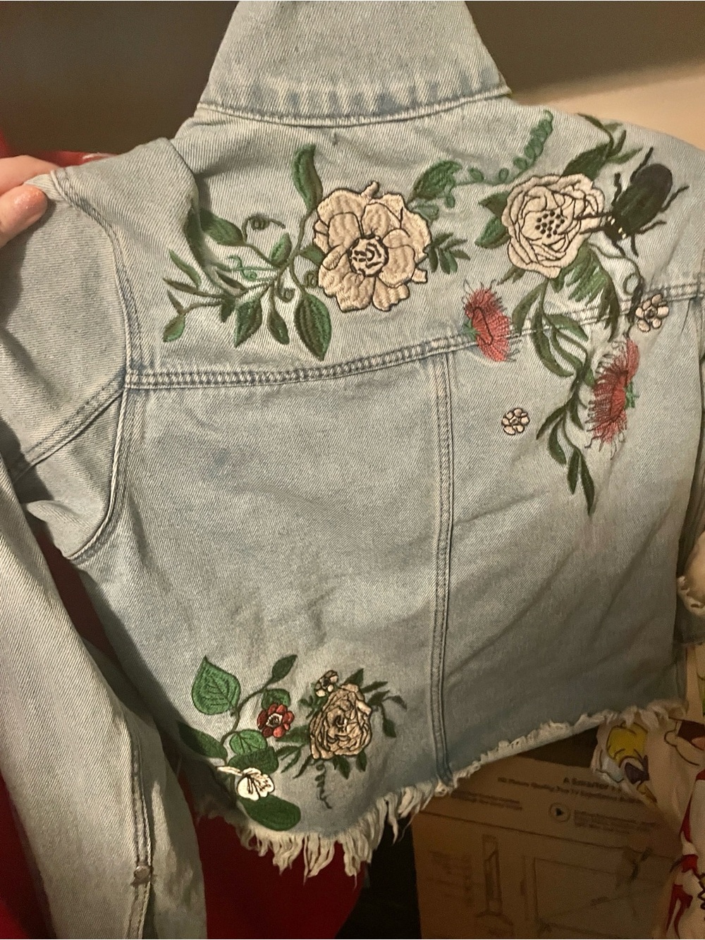 Coachella Light Blue Embroidered Crop Denim Jacket - Women size 0 - Picture 3 of 4